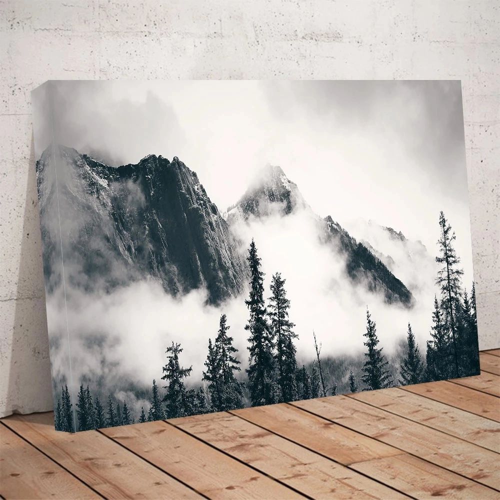 Black And White Tree Fog Mountain Natural Scenery Hd Picture Printing Large  Posters For Home Decor Living Room Office Wall Art – Painting & Calligraphy  – Aliexpress Within Mountains In The Fog Wall Art (View 7 of 15)