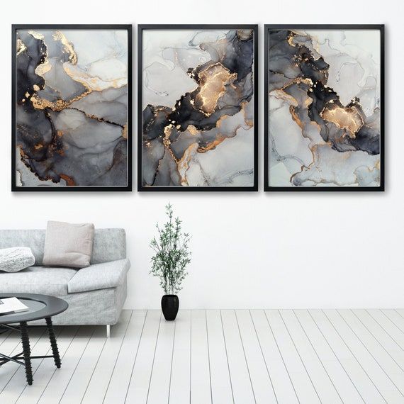 Black/grey And Gold Fluid Ink Wall Art Prints Liquid Art – Etsy For Ink Art Wall Art (View 3 of 15)