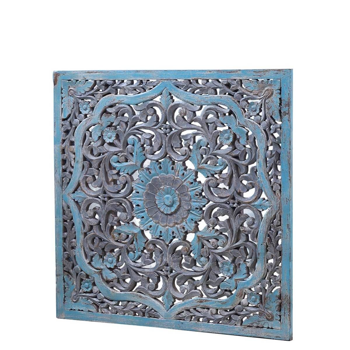 Blue Distress Solid Wood Carved Wall Decoration Panel Intended For Blue Wood Wall Art (View 9 of 15)