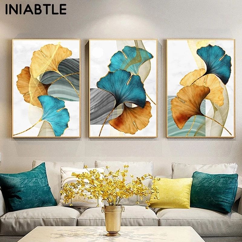 Blue Green Yellow Gold Leaf Plant Flower Canvas Poster Abstract Painting Wall  Art Print Nordic Modern Pictures Living Room Decor – Painting & Calligraphy  – Aliexpress Within Abstract Plant Wall Art (View 9 of 15)