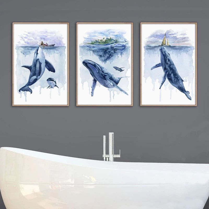 Blue Whale Painting Art Prints Nursery Decor , Humpback Whale Shark Animal  Canvas Poster Bagno Wall Art Pictures Decoration|pittura E Calligrafia| –  Aliexpress Throughout Whale Wall Art (View 7 of 15)