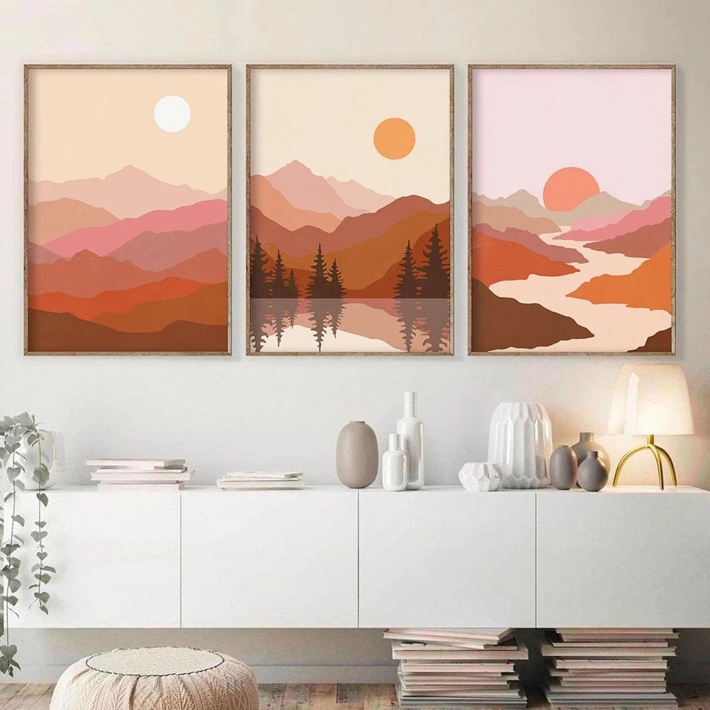 Boho Abstract Mountain Poster Landscape Art Print Terracotta Burnt Orange Canvas  Painting Nordic Wall Picture Bedroom Home Decor – Painting & Calligraphy –  Aliexpress Within Abstract Terracotta Landscape Wall Art (View 15 of 15)