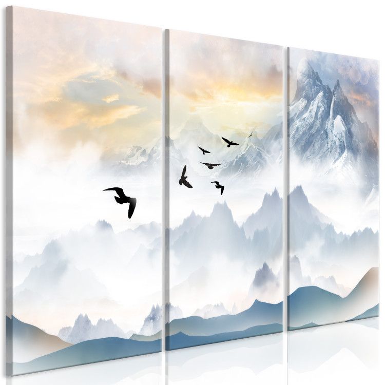 Cadre Mural Mountains In The Fog – Birds Flying Over The Peaks In The  Clouds – Montagne – Paysages – Tableaux For Mountains In The Fog Wall Art (View 12 of 15)