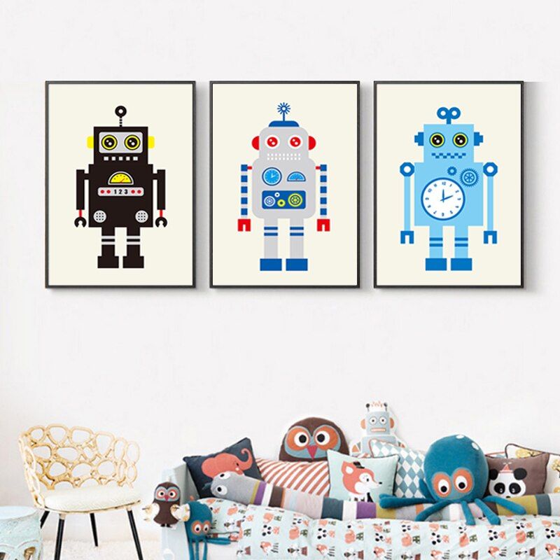 Cartoon Robot Canvas Prints Paintings Nursery Wall Art Pictures Poster Wall  Pictures For Kids Room Birthday Gift Home Decor|painting & Calligraphy| –  Aliexpress In Robot Wall Art (View 7 of 15)