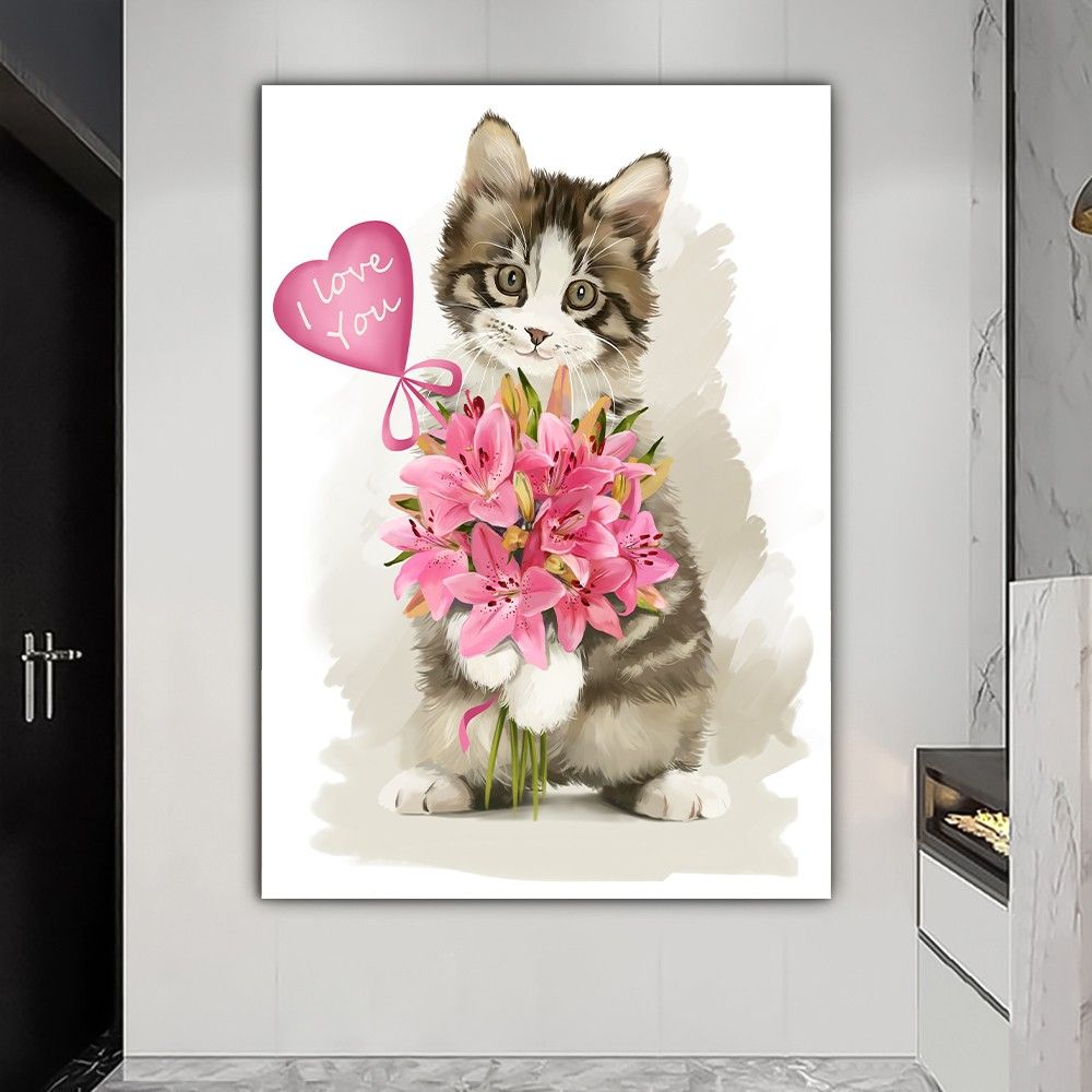 Cat And Flowers, Cute Cat Canvas, Cat Wall Art, Cat Canvas, Cat Poster, Cat  Painting, Cat Wall Decor, Animal Wall Art, Animal Canvas For Cats Wall Art (View 8 of 15)