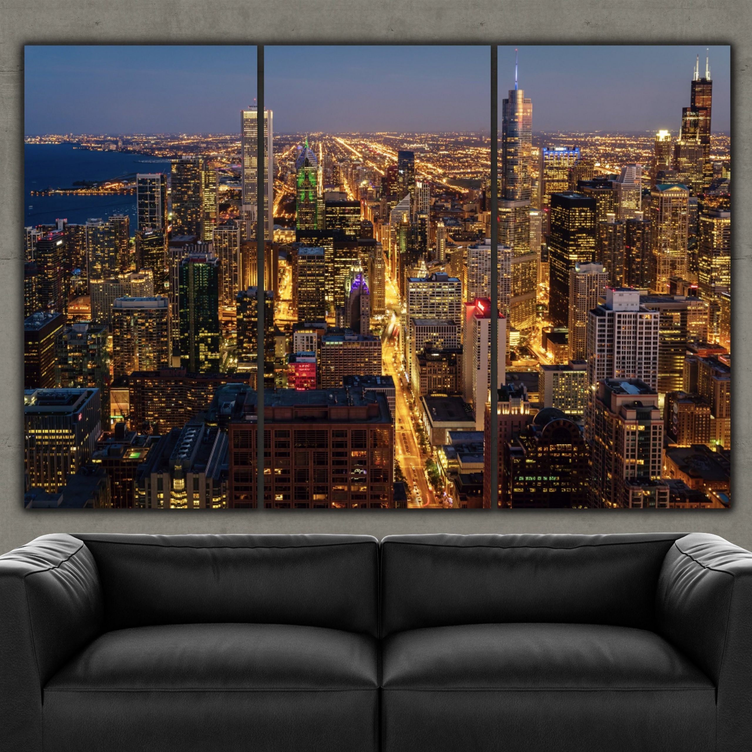 Chicago Skyline Mag Mile Large Wall Art Chicago At Night – Etsy With Night Wall Art (View 6 of 15)