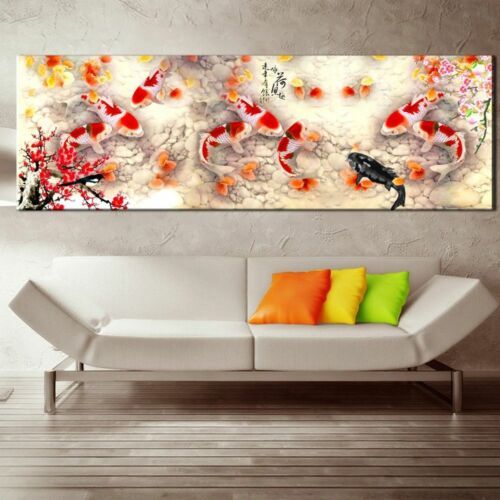 Chinese Abstract Nine Koi Fish Canvas Wall Art Landscape Poster Decoration  New | Ebay Intended For Koi Wall Art (View 15 of 15)