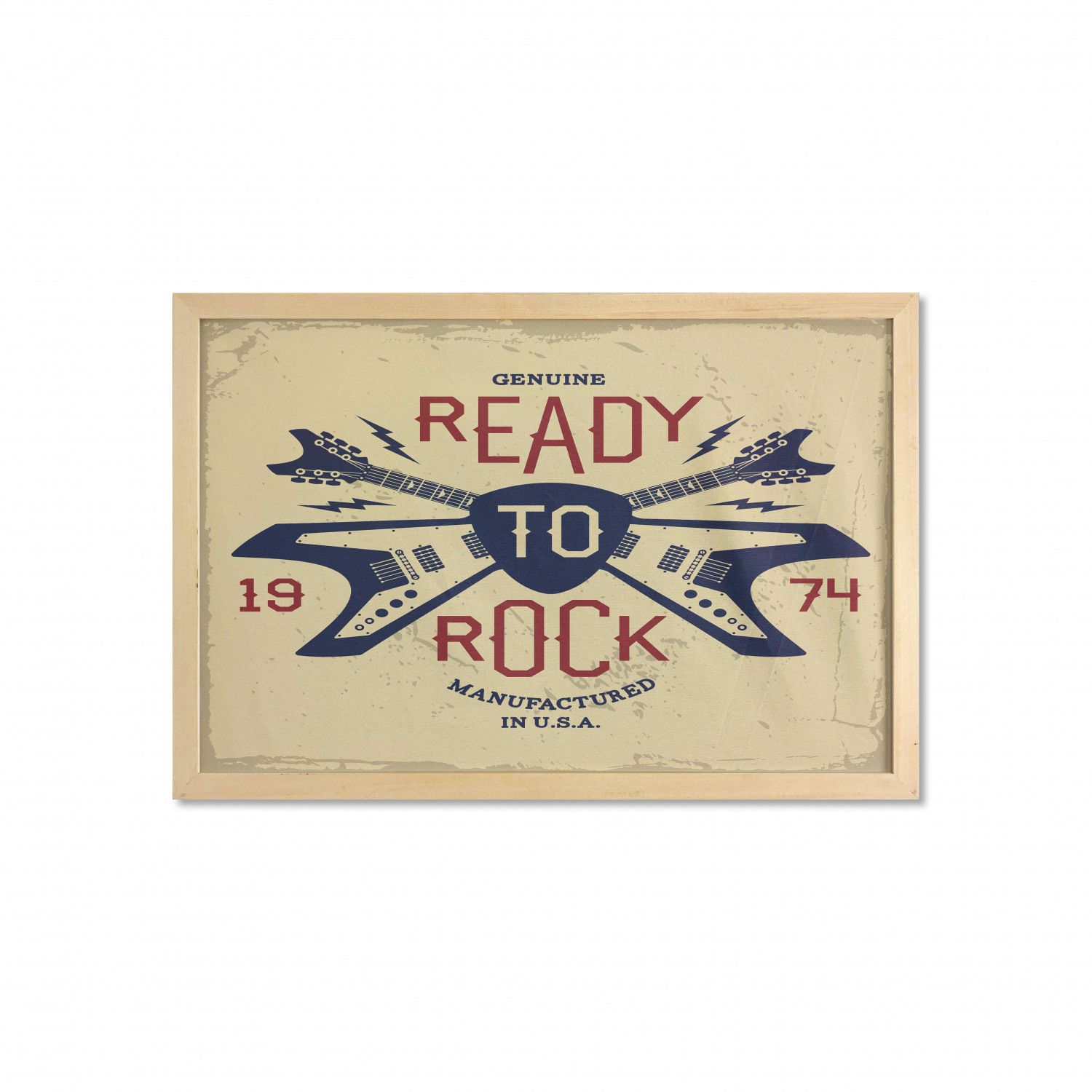 Classic Rock Wall Art With Frame, Ready To Rock Saying With Flying V Guitar  And Pick Vintage Print, Printed Fabric Poster For Bathroom Living Room, 35"  X 23", Beige Ruby Night Blue, Inside Classic Rock Wall Art (View 15 of 15)