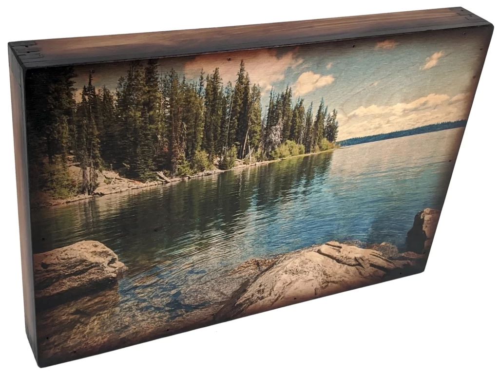 Clear Mountain Lake – Handcrafted Wall Art – Relic Wood Intended For Mountain Lake Wall Art (View 11 of 15)