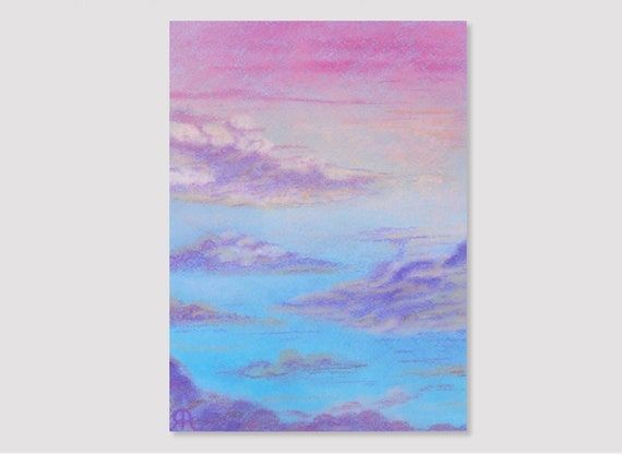 Clouds Painting Original Art Pastel Skyscape Pink Sky Wall Art – Etsy Within Pink Sky Wall Art (View 10 of 15)