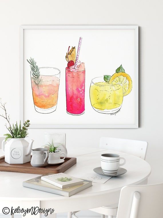 Cocktail Wall Art Summer Drink Decor Bar Cart Decor – Etsy Italia In Cocktails Wall Art (View 7 of 15)