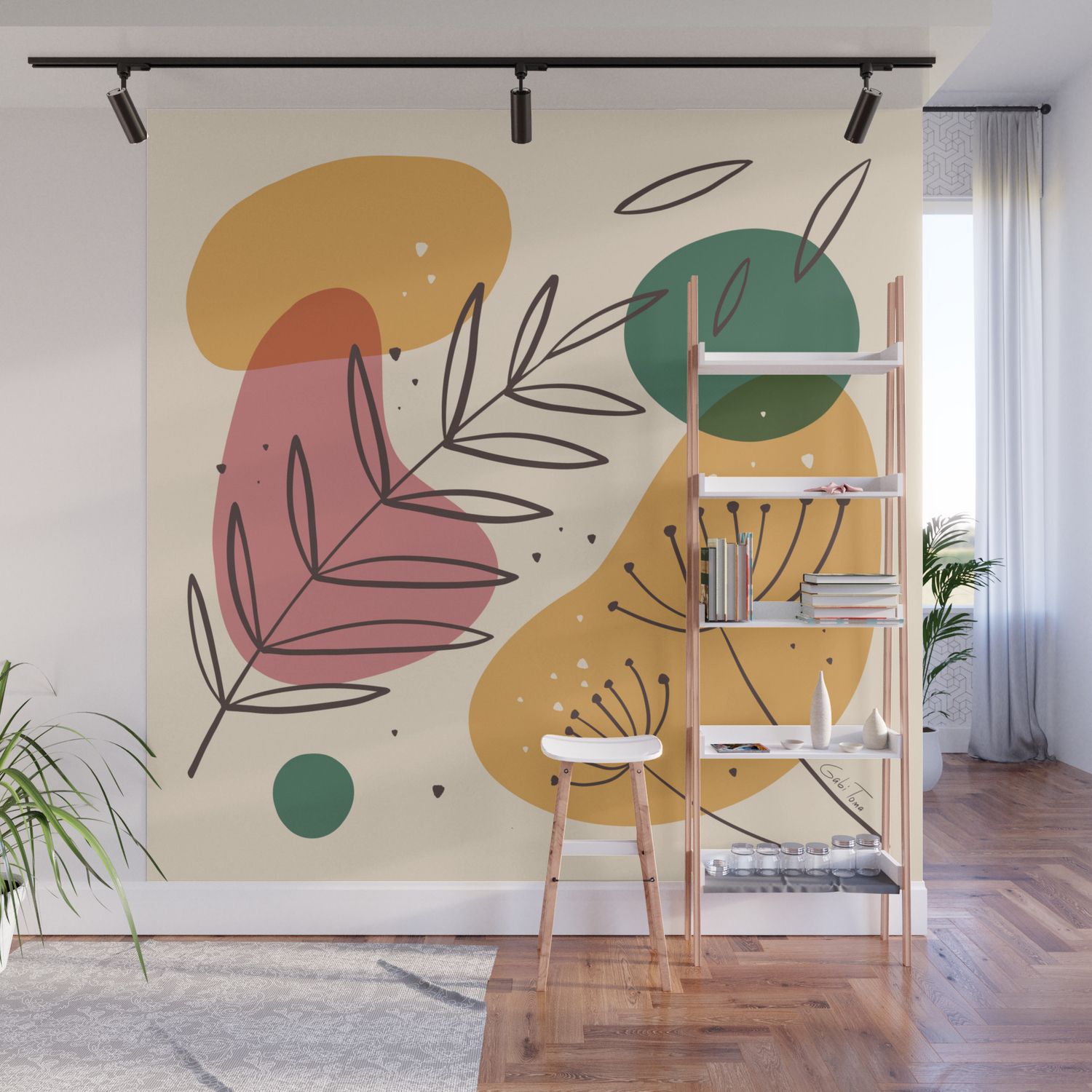 Colorful Abstract Shapes And Plants Design Wall Muralgabi Toma |  Society6 Intended For Abstract Plant Wall Art (View 8 of 15)