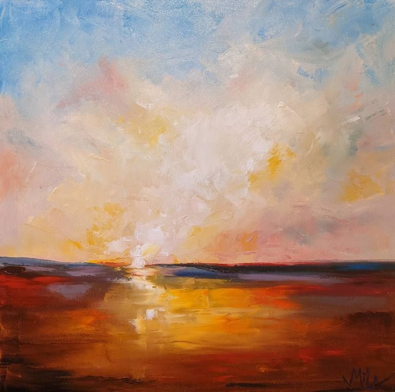 Colorful Original Abstract Oil Painting Sunset Landscape Modern Home Decor  Original Textured Canvas Wall Art Contemporary Fine Art Paintingmilena  Hristova | Saatchi Art With Sunset Landscape Wall Art (View 15 of 15)