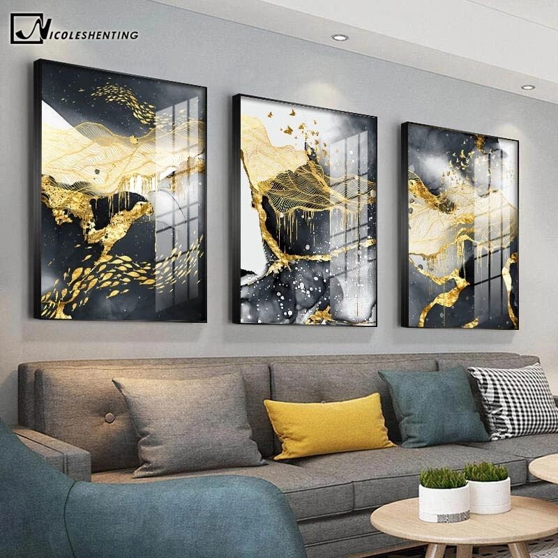Contemporary Art Golden Black White Abstract Painting Canvas Poster Print  Nordic Decoration Wall Art Picutre Modern Home Decor|painting &  Calligraphy| – Aliexpress In Poster Print Wall Art (View 6 of 15)