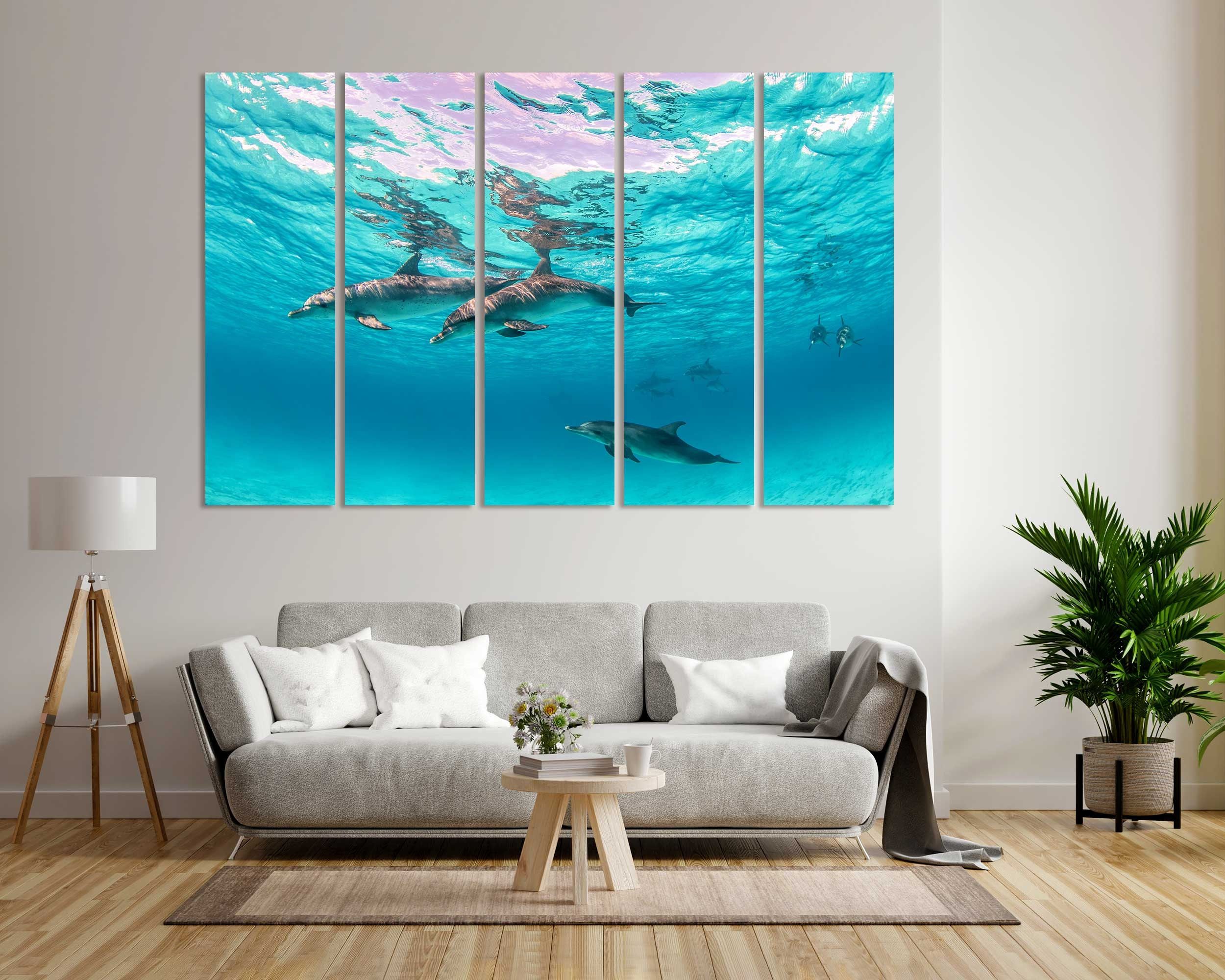 Cute Dolphins Underwater Original Art For Interior Decor Sea – Etsy In Underwater Wood Wall Art (View 12 of 15)
