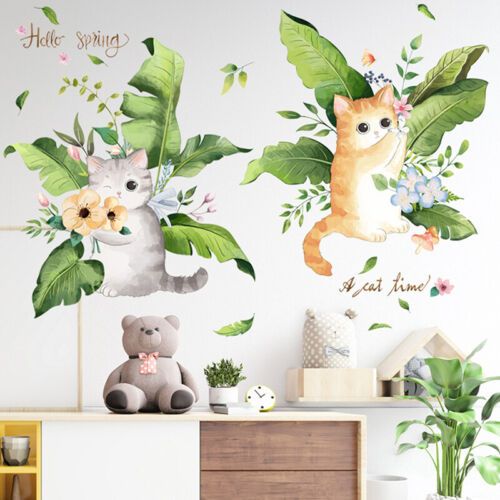 Cute Flower Plant Cat Wall Sticker Home Living Room Decor Vinyl Wall Art  De Fj | Ebay With Cats Wall Art (View 12 of 15)