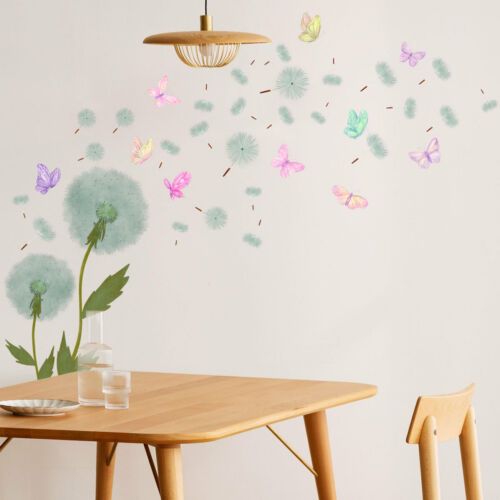 Dandelion Wall Decals Flying Fleurs Papillons Art Stickers Living Room Decor  | Ebay With Regard To Flying Dandelion Wall Art (View 5 of 15)