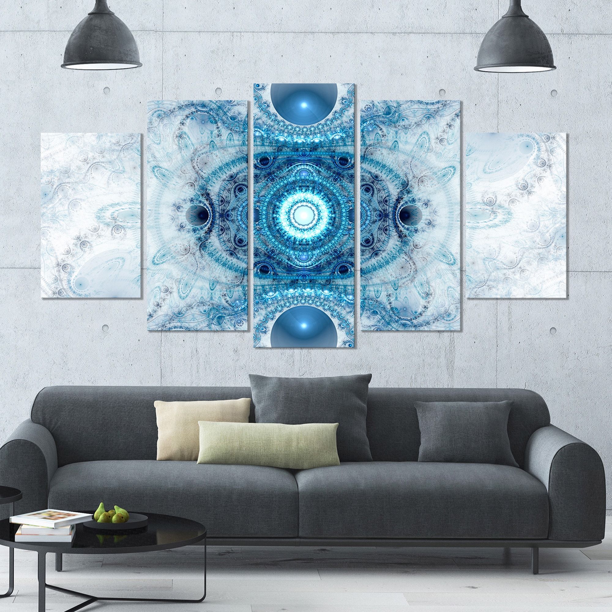 Designart 'light Blue Fractal Pattern' Abstract Wall Art Canvas –  60x32 – 5 Panels Diamond Shape – Overstock – 15377816 Within Soft Blue Wall Art (View 14 of 15)