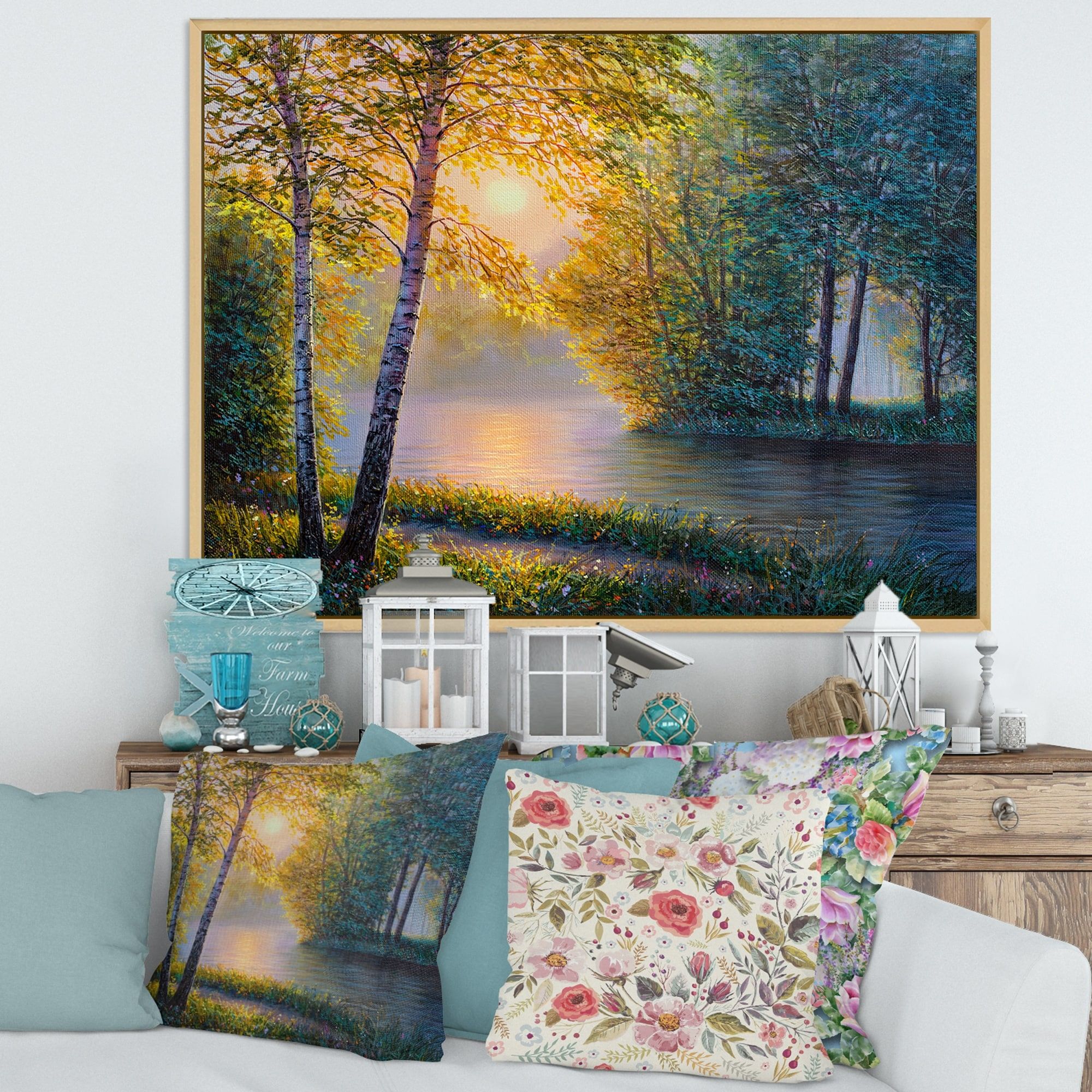 Designart 'morning Summer With Beautiful River Spring Forest' Lake  House Framed Canvas Wall Art Print – Overstock – 33797241 In Spring Summer Wall Art (View 11 of 15)