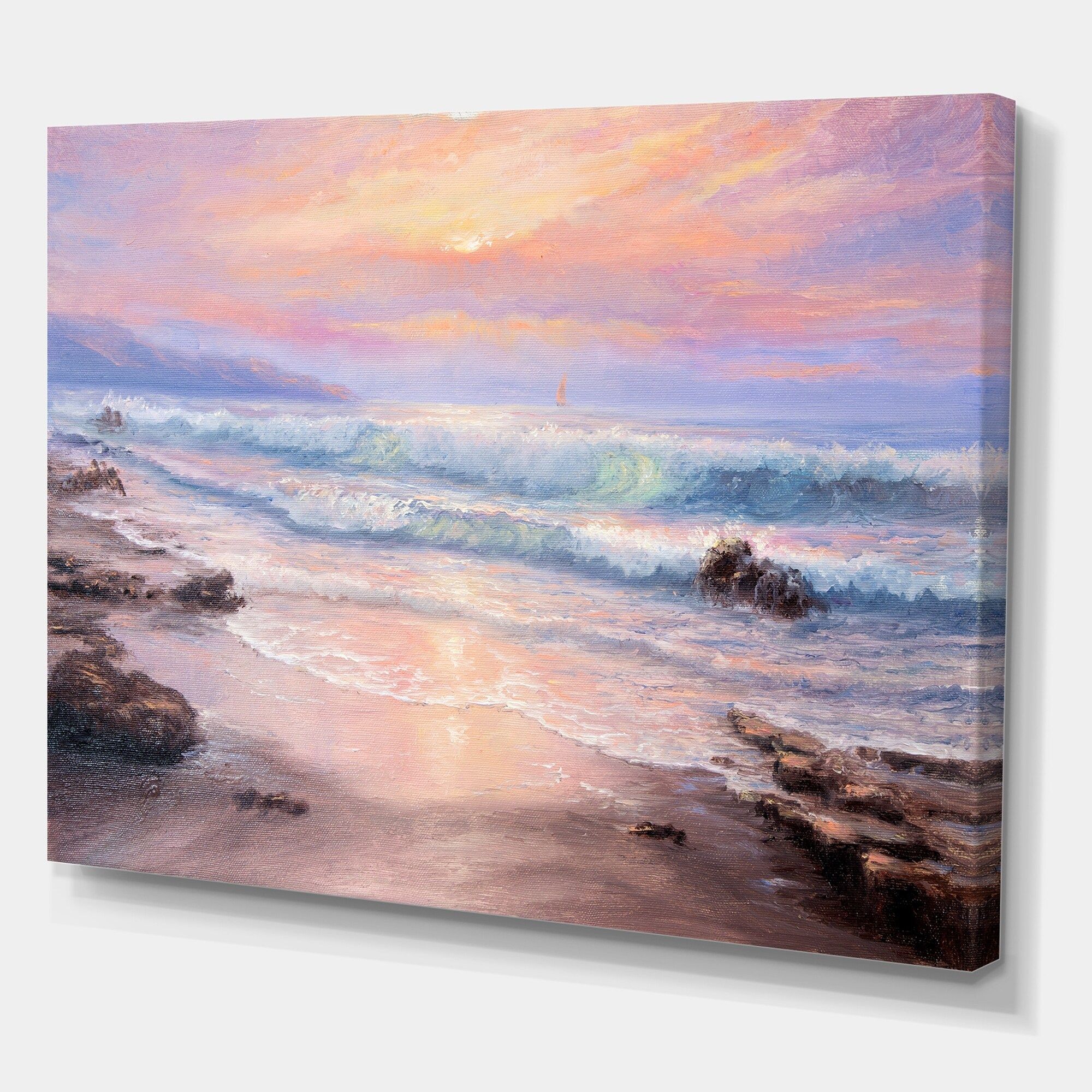 Designart 'pastel Purple Sunset Over Incoming Ocean I' Nautical &  Coastal Canvas Wall Art Print – Overstock – 32364267 For Pastel Sunset Wall Art (View 15 of 15)