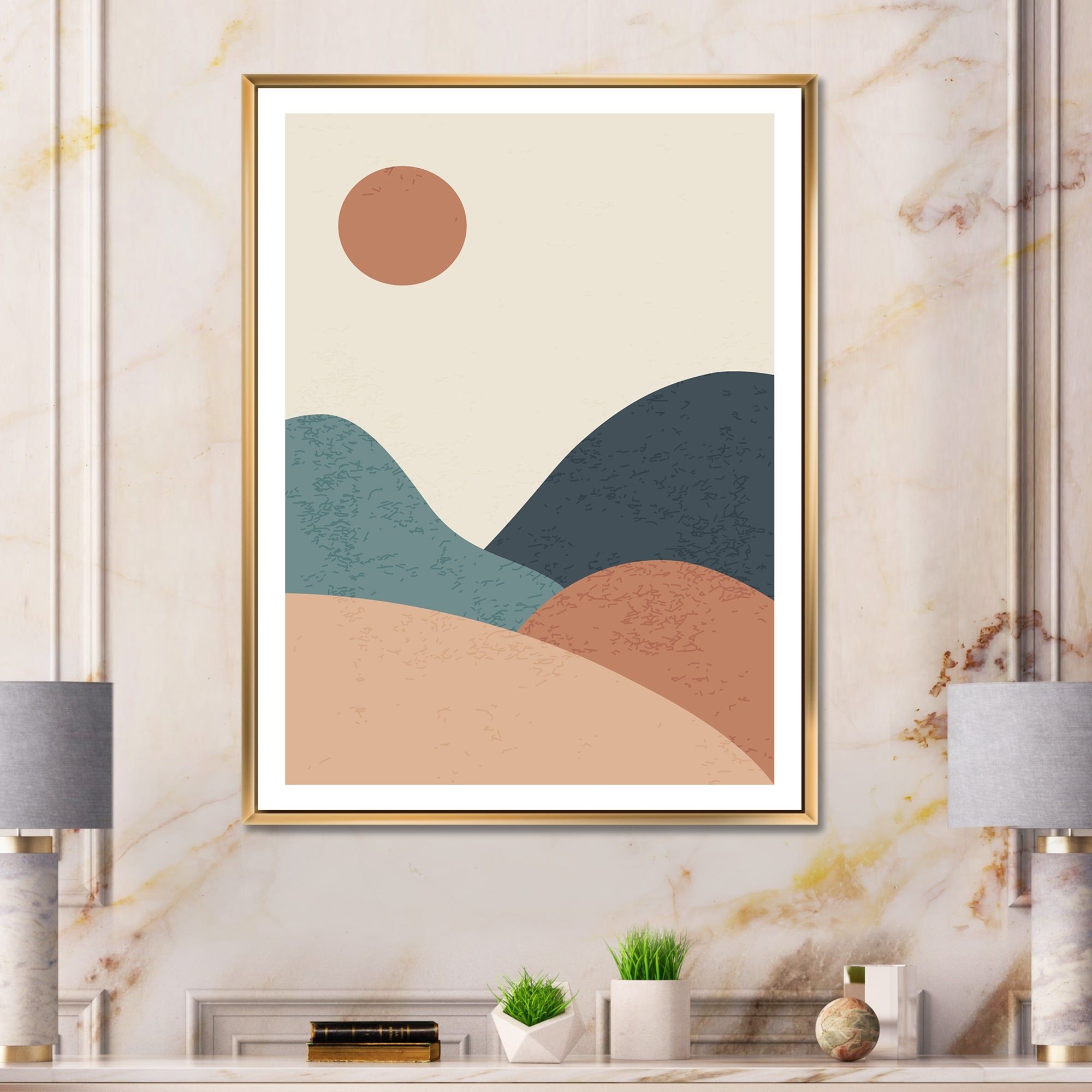 Designart 'vintage Minimalist Landscape With Lake At Sunset' Modern Framed  Canvas Wall Art Print – Overstock – 33797539 With Minimalist Landscape Wall Art (View 5 of 15)