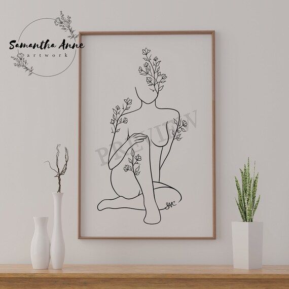 Floral Woman Wall Art Female Figure Wall Decor Body – Etsy France In Floral Illustration Wall Art (View 4 of 15)