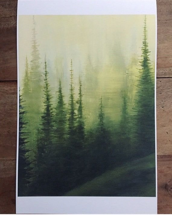 Forest Print Forest Painting Pine Forest Print Misty Pine – Etsy Italia With Regard To Misty Pines Wall Art (View 4 of 15)