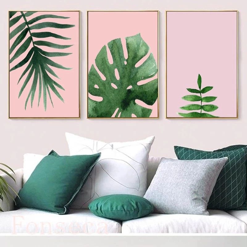 Fresh Plant Theme Posters Wall Art Botanical Prints Tropical Leaf Pink  Background Canvas Painting Decor For Living Room – Painting & Calligraphy –  Aliexpress Inside Tropical Leaves Wall Art (View 10 of 15)