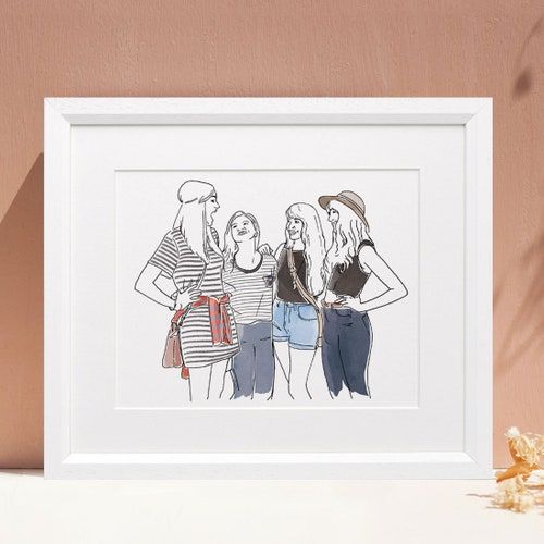 Friends Or Family Group Drawing Hand Drawn Pen And Ink – Etsy Within Hand Drawn Wall Art (View 15 of 15)