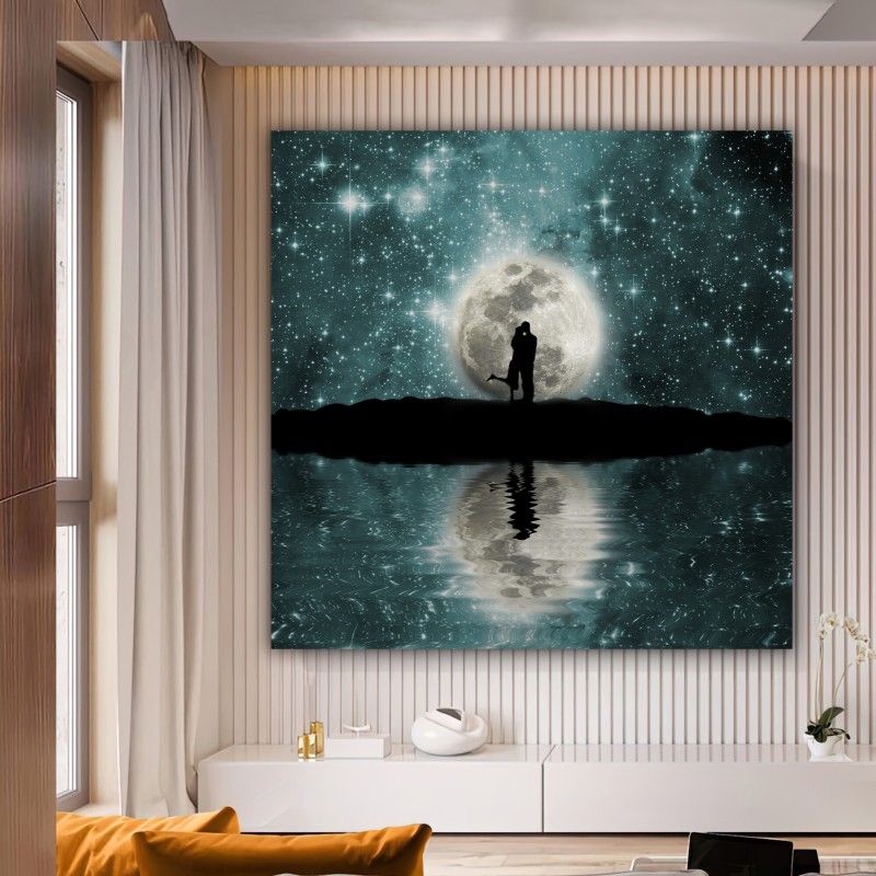 Full Moon Canvas Painting, Love Canvas Decor, Night Wall Painting, With  Star Love, Home Decoration, Bedroom Wall Painting Inside Night Wall Art (View 2 of 15)