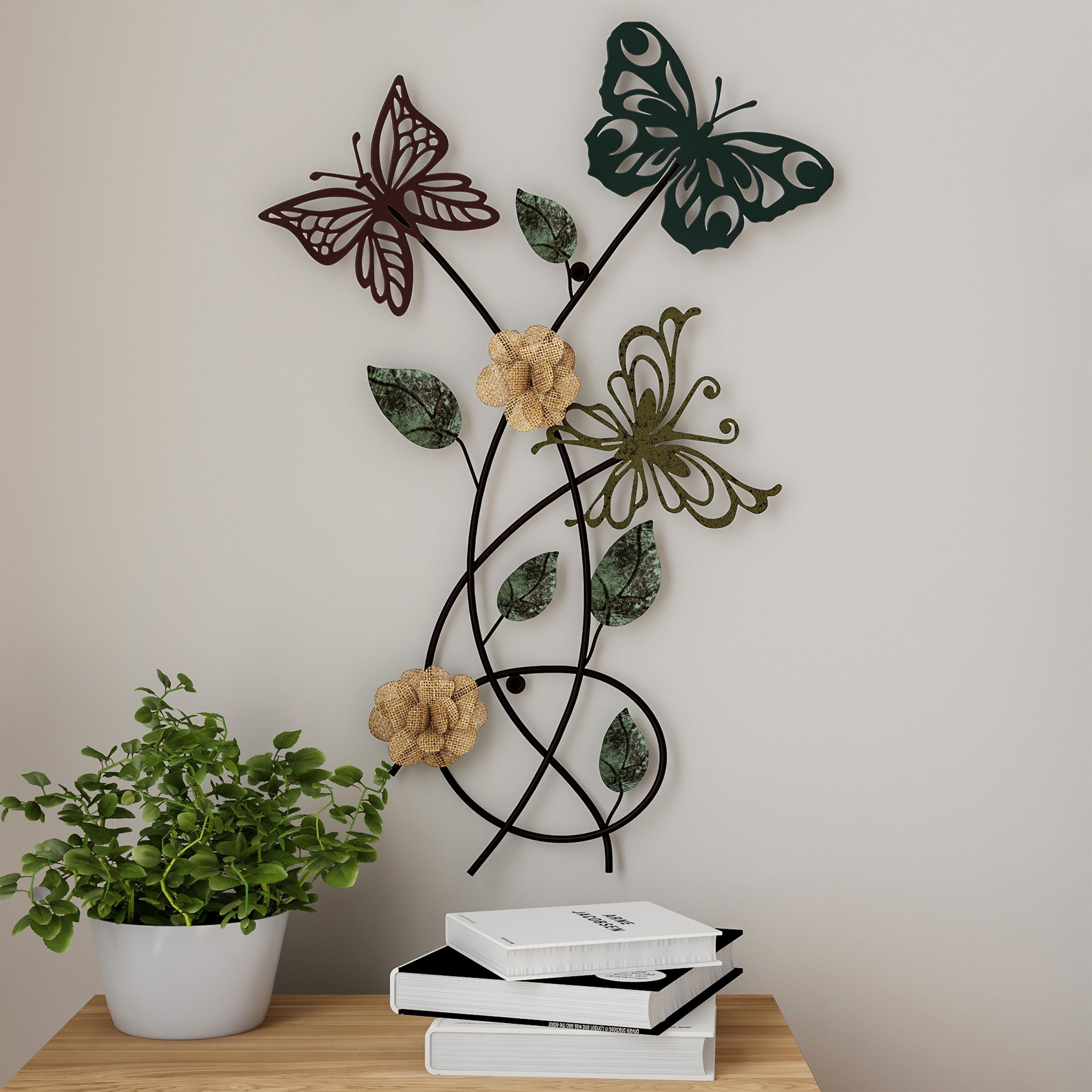 Garden Butterfly Metal Wall Art  Hand Painted Decorative 3d Butterflies,  Flowers For Modern Farmhouse Rustic Home Or Office Decorlavish Home –  Walmart With Regard To Hand Drawn Wall Art (View 10 of 15)