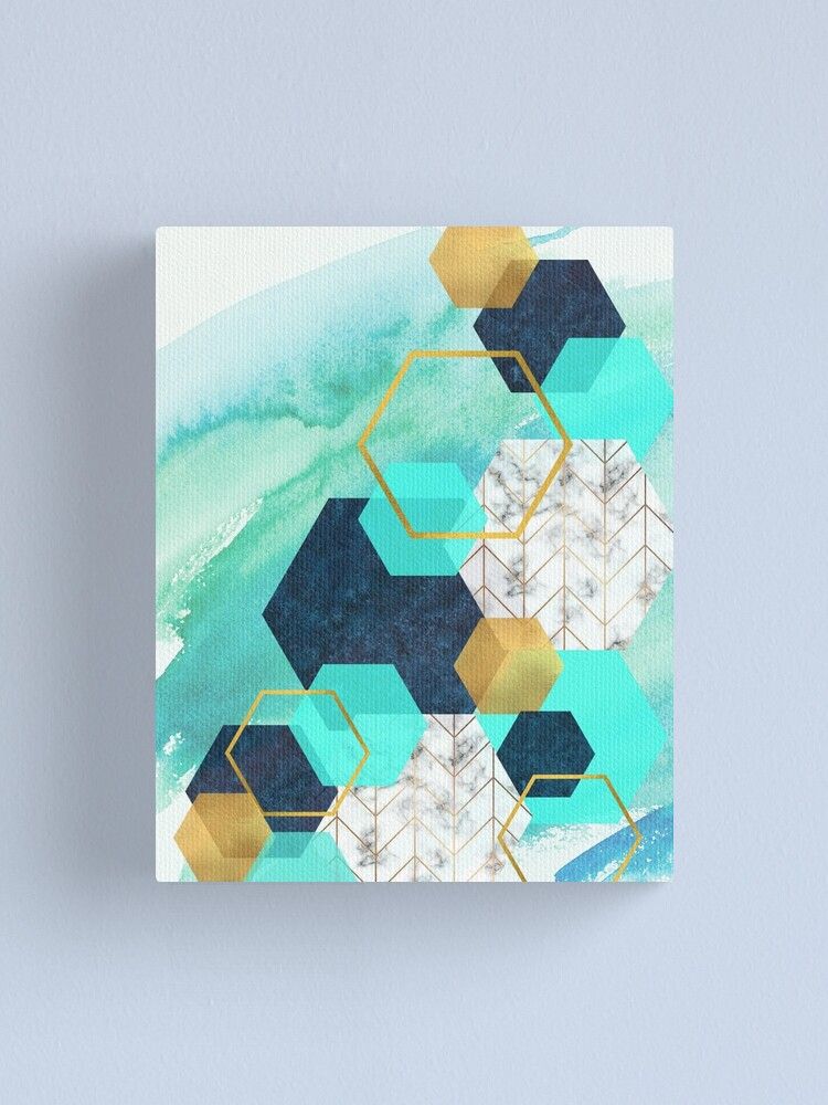 Geometric Pattern Hexagon Abstract Art In Navy Gold Teal " Canvas Print For  Salebitzartcorner | Redbubble For Teal Hexagons Wall Art (View 10 of 15)