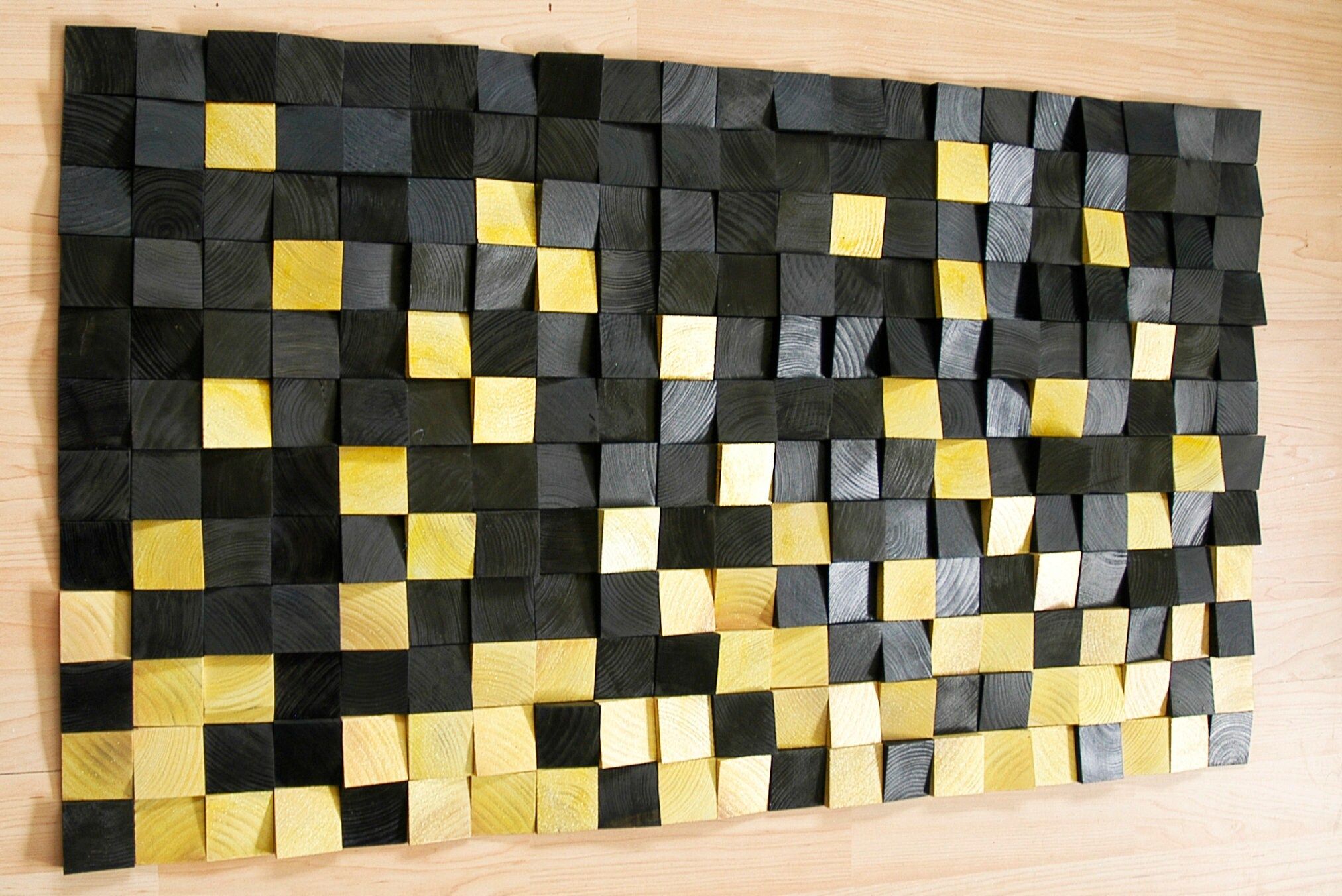 Gold And Black Wall Art Wood Wall Decor Wooden Mosaic – Etsy Ireland Inside Black Wood Wall Art (View 8 of 15)