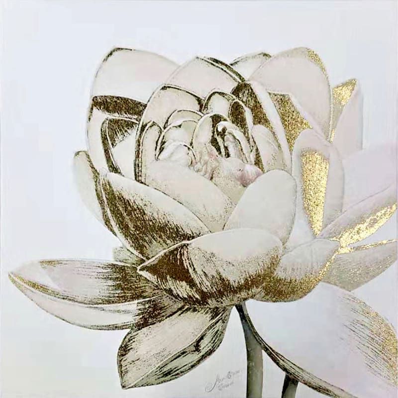 Gold Foiled Cream Lotus Floral Canvas Wall Art, 16" | At Home Pertaining To Cream Wall Art (View 10 of 15)