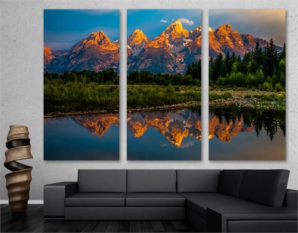 Grand Teton Mountains Canvas Print Wall Art 3 Panel Split, Triptych | Canvas  Quest For Mountains Wall Art (View 3 of 15)