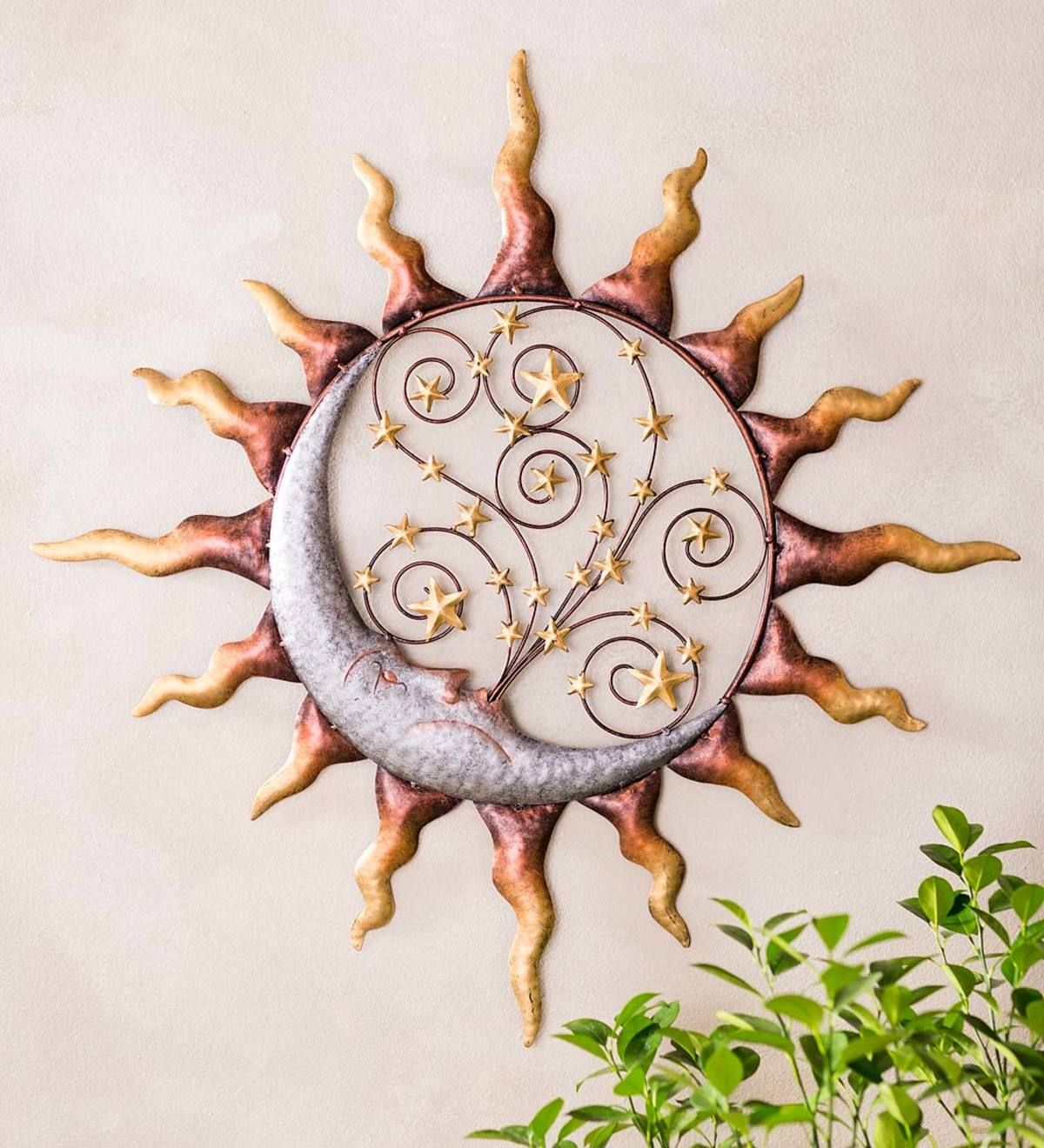 Handcrafted Metal Sun, Stars And Blowing Moon Wall Art | Wind And Weather Within The Sun Wall Art (View 14 of 15)