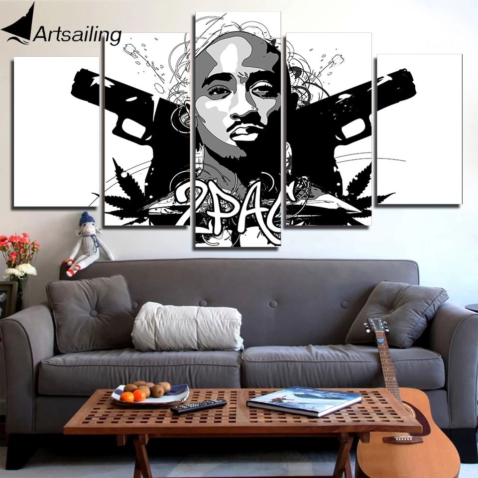 Hd Printed 5 Piece Canvas Art Rap Hip Hop Rapper Singer Painting Wall  Pictures For Living Room Music Poster – Painting & Calligraphy – Aliexpress For Hip Hop Design Wall Art (View 9 of 15)