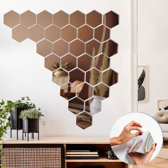 Hexagon Shape Mirror Wall Decor 32 Pcs Mirror Effect Wall – Etsy France Regarding Hexagons Wall Art (View 3 of 15)