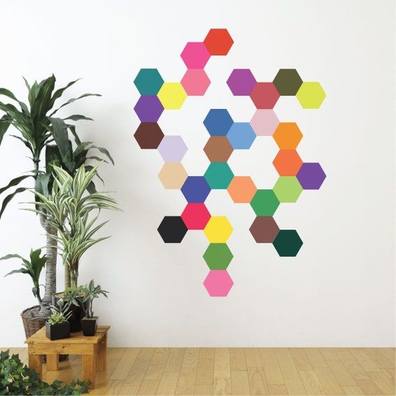 Hexagon Wall Decal 32 Mod Solid Colors Hexagones – Etsy France With Hexagons Wall Art (View 14 of 15)