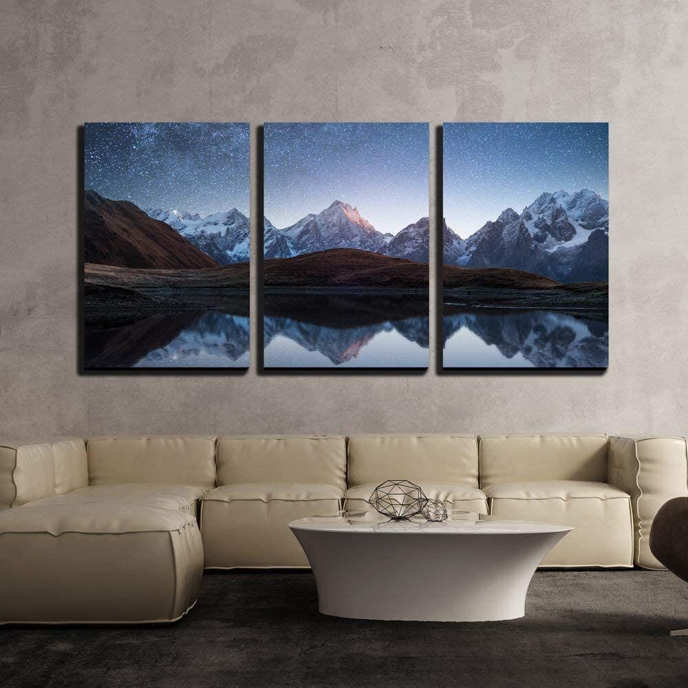 Idea4wall Night Sky With Stars And The Milky Way Over A Mountain Lake – 3  Piece Wrapped Canvas Print & Reviews | Wayfair In Star Lake Wall Art (View 10 of 15)