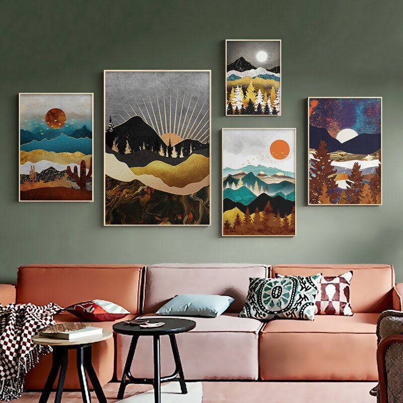 Japanese Geometric Mountain Canvas Painting Summer Vista Poster And Print  Desert Catcus Wall Art Pictures For Living Room Decor – Aliexpress With Regard To Summer Vista Wall Art (View 13 of 15)