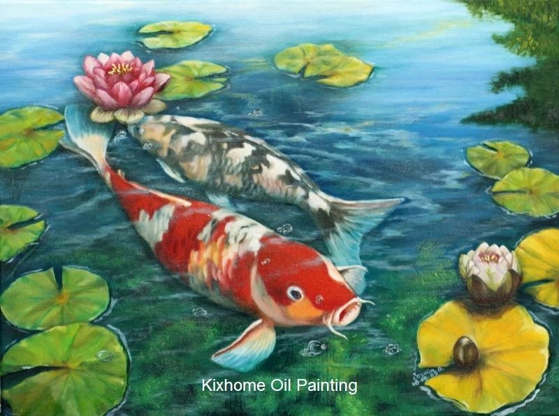 Japanese Koi Fish And Waterlilies Hand Painted Wall Art,kohaku&yamabuki  Acrylic Art Fish Oil Paintings On Canvas For Hotel Deco | Aliexpress Pertaining To Koi Wall Art (View 10 of 15)