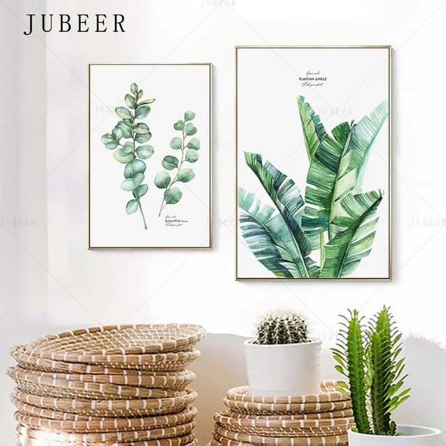 Jubeer Tropical Plant Canvas Painting Eucalyptus Leaves Poster And Prints  Banana Leaf Wall Art Decoration Picture Home Drcor – Painting & Calligraphy  – Aliexpress In Eucalyptus Leaves Wall Art (View 12 of 15)