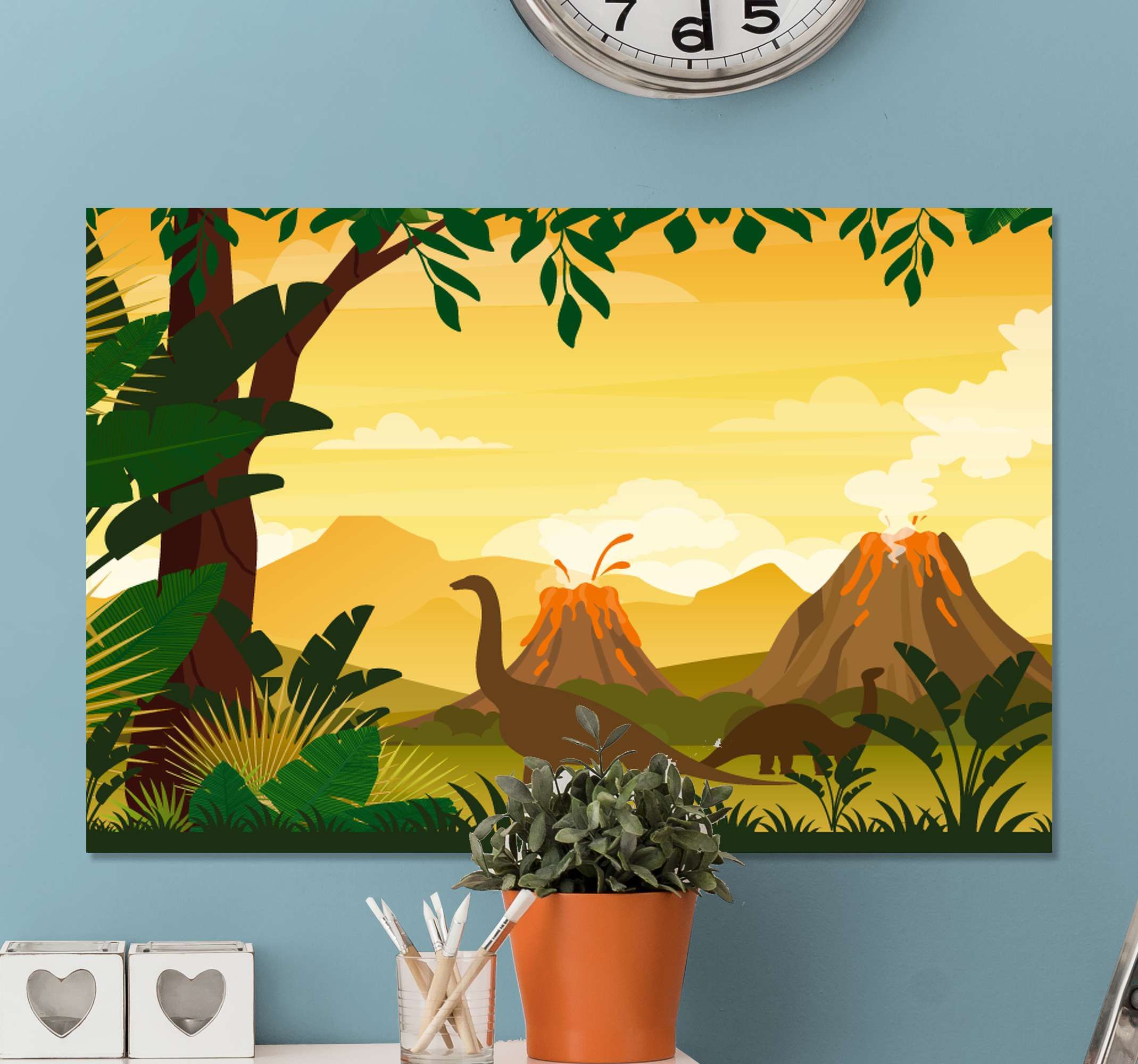Jurassic Tropical Landscape Dinosaur Wall Art – Tenstickers Pertaining To Tropical Landscape Wall Art (View 6 of 15)
