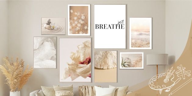 Just Breathe Beige Wall Art Gallery Collection Posters Pack Inside Beige Wall Art (View 10 of 15)