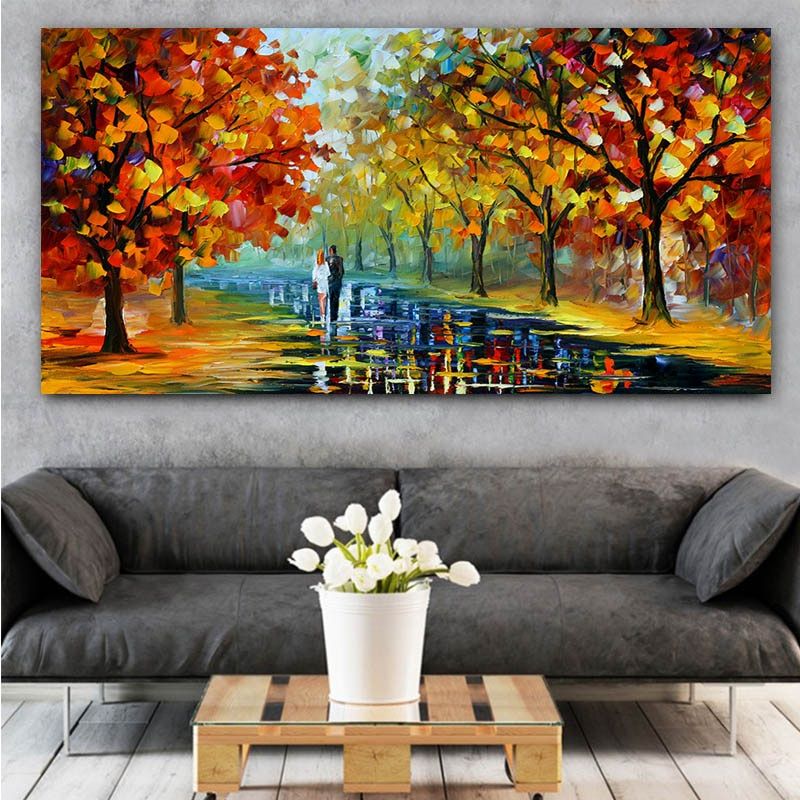 Landscape Painting Wall Art Oil Painting Lover In The Rainy Light Road Canvas  Painting Wall Pictures For Living Room Home Decor Pirkti < Namų Dekoras –  Www.ciop (View 1 of 15)