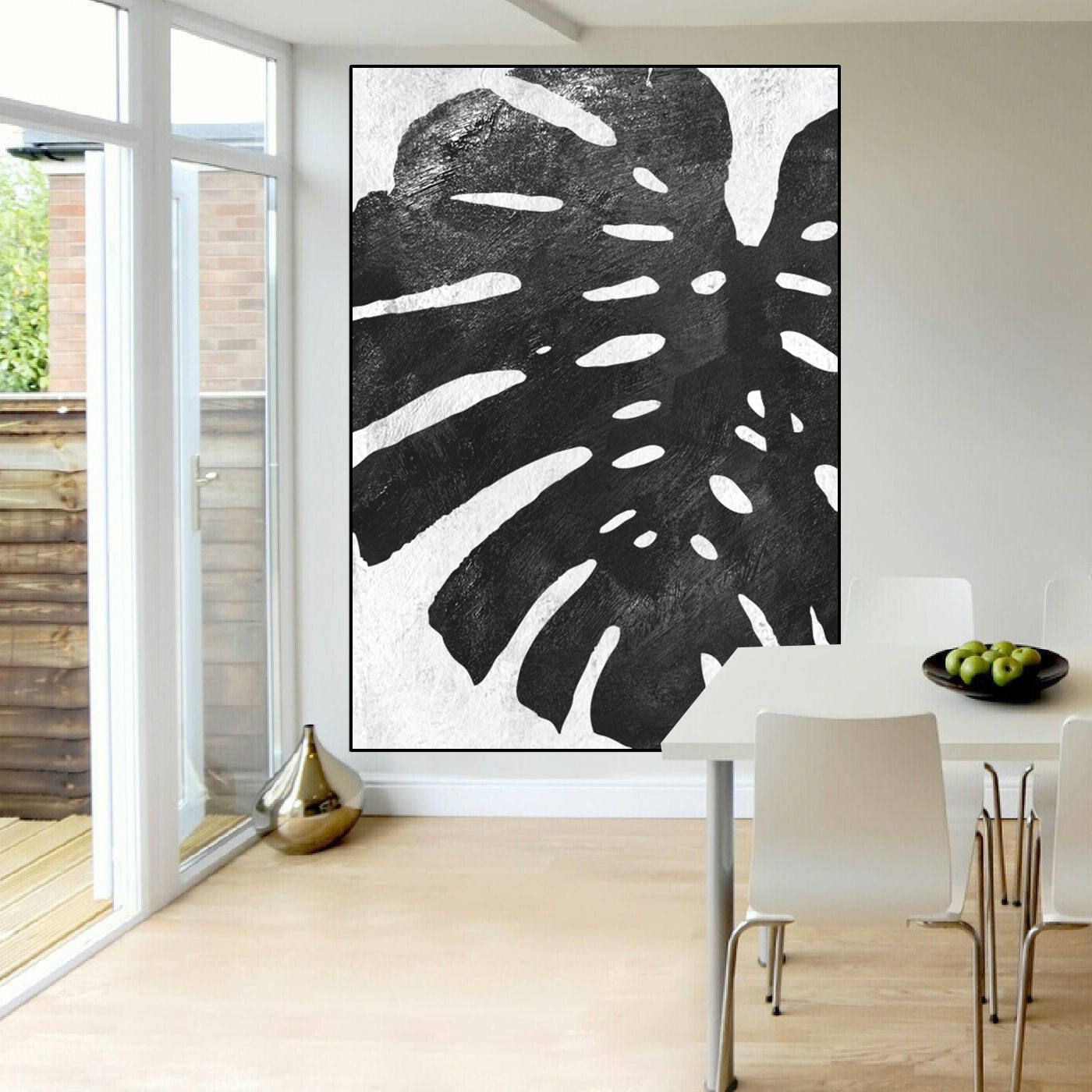 Large Canvas Art Tropical Leaf Original Abstract Painting On – Etsy Throughout Abstract Tropical Foliage Wall Art (View 14 of 15)
