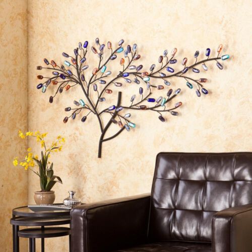 Large Colorful Tree Wall Art Sculpture Metal Branches Glass Leaves Stones,  Boho | Ebay With Colorful Branching Wall Art (View 6 of 15)