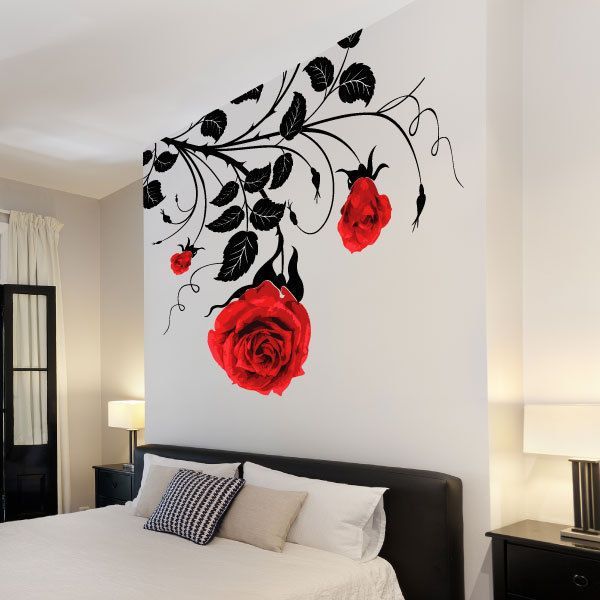 Large Flower Roses Wall Stickers Wall Decals Wall Graphics Vines Leafs Rose  | Ebay | Wall Paint Designs, Vinyl Wall Art, Sticker Wall Art Throughout Roses Wall Art (View 14 of 15)