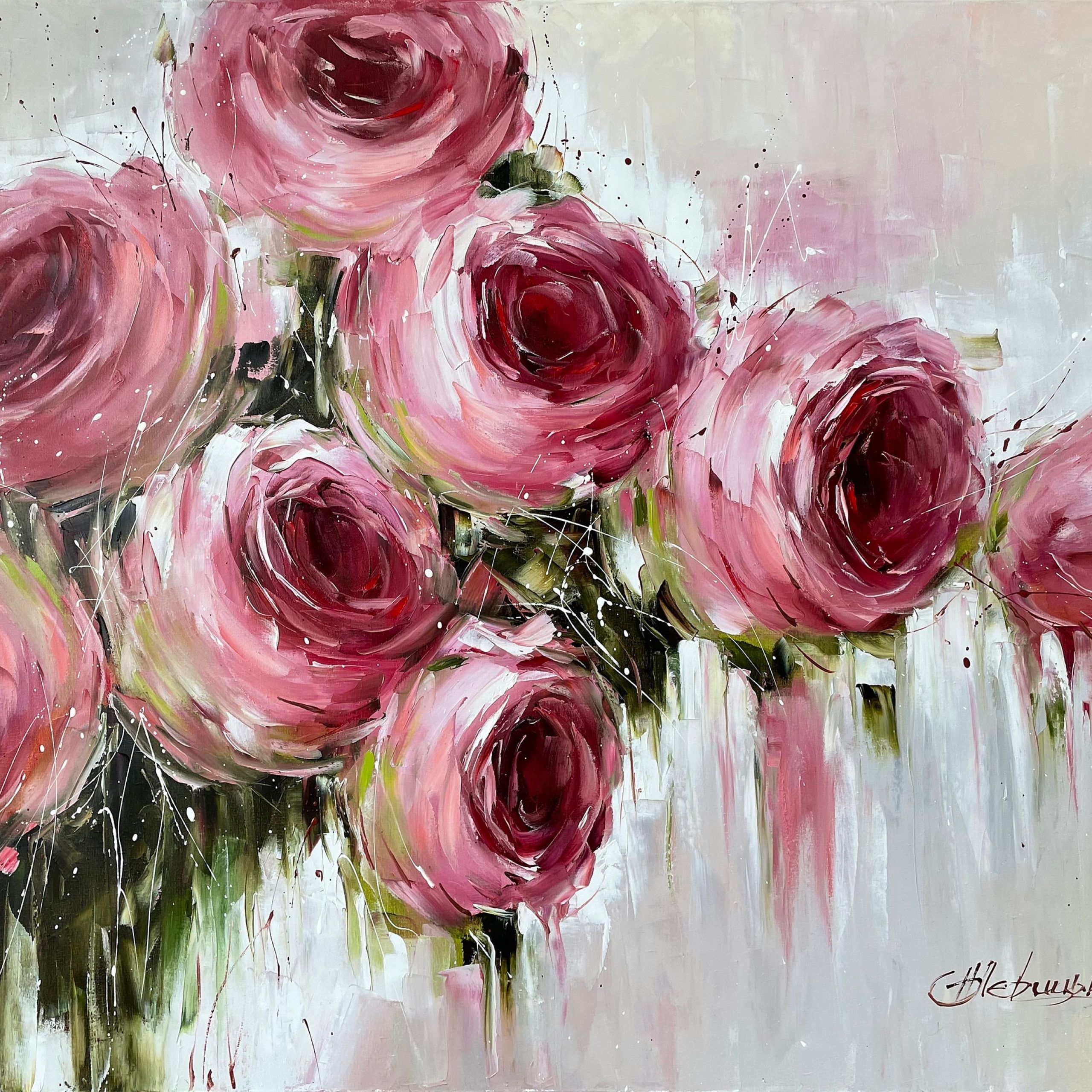 Large Oversized Roses Wall Art Pink Canvas Flowers Oil – Etsy With Roses Wall Art (View 10 of 15)